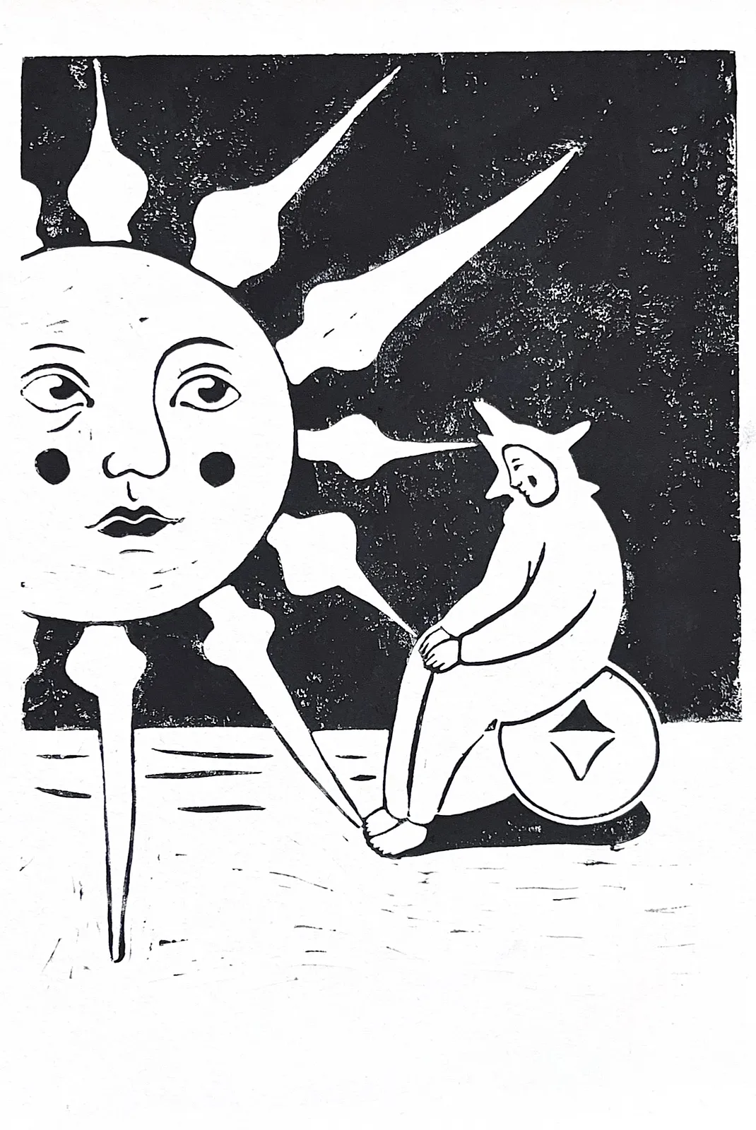 Image of I am not burning. by Diana Ruban , size: 30x21 см, made of Paper, ink for linocut, Graphics medium, from Georgia , part of the Linocut, graphics series, priced at $80 Photo 2 of 6.