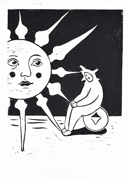 Image of Я не горюю. by Diana Ruban , size: 30x21 см, made of Папір, темперна фарба, Graphics medium, from Грузія, part of the Linocut, graphics series, priced at $150 Photo 3 of 6.