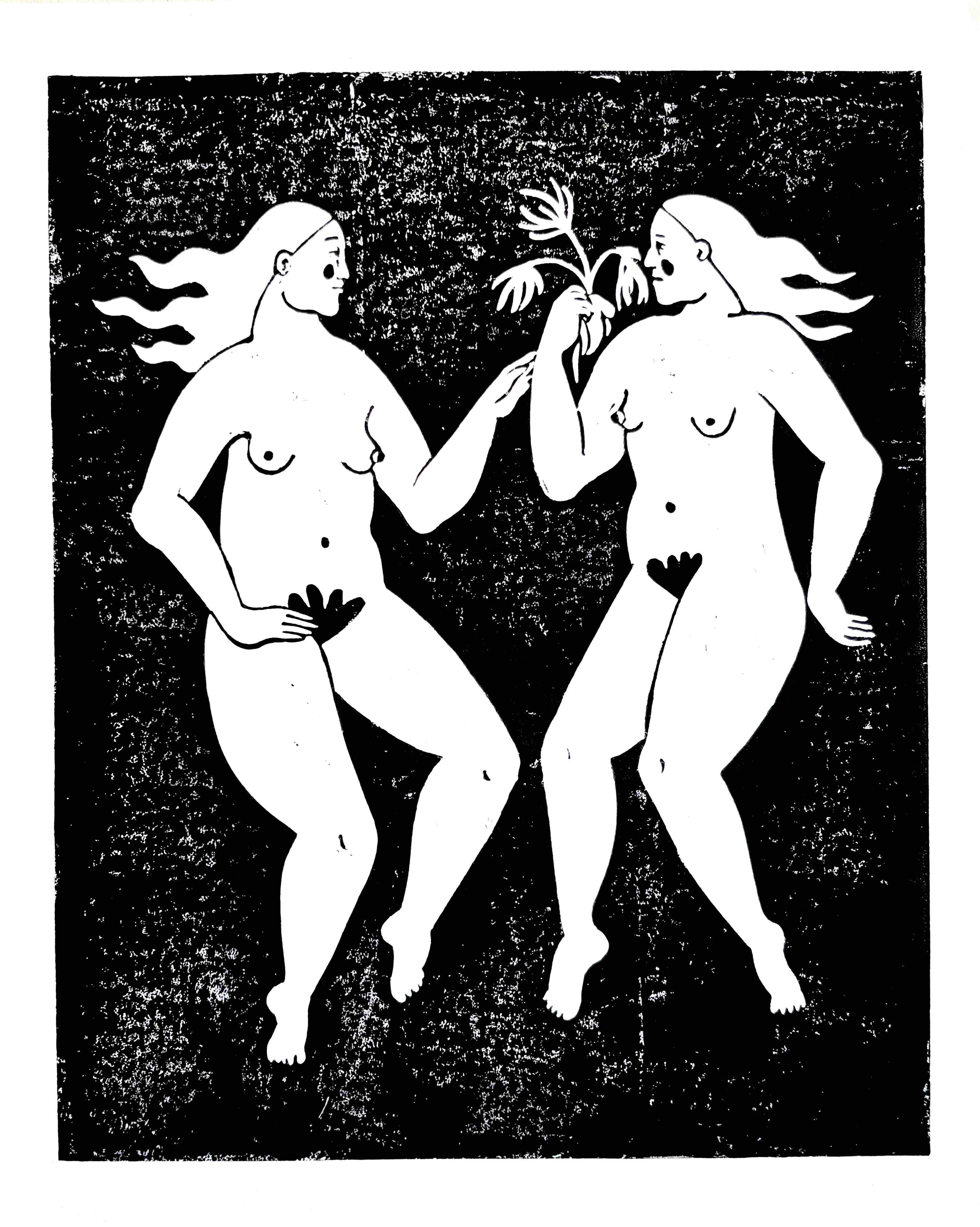 Image of Linocut "Women with Hope" by Diana Ruban , made of Paper, ink for linocut, Graphics medium, from Georgia , part of the Linocut, graphics series, priced at $100 Photo 1 of 4.