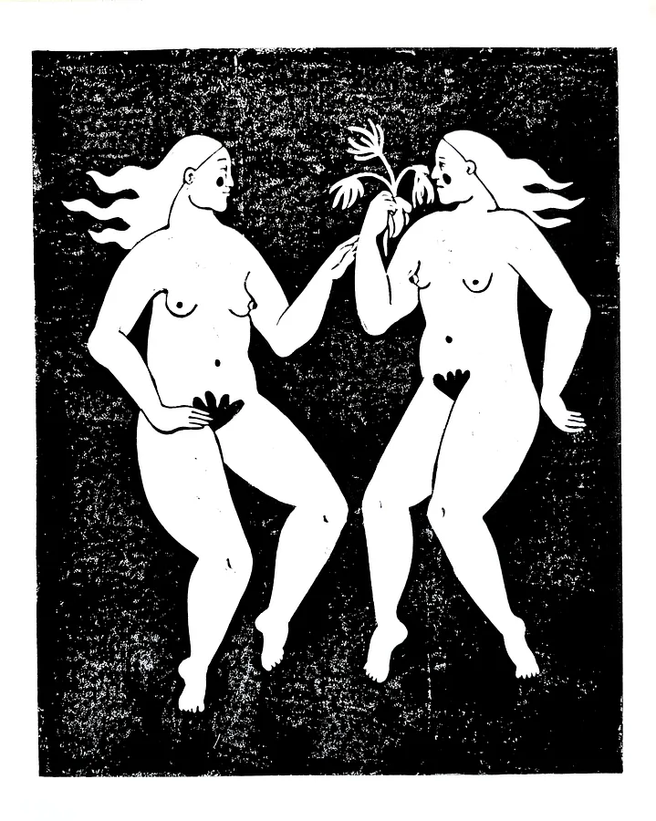 Image of Linocut "Women with Hope" by Diana Ruban , made of Paper, ink for linocut, Graphics medium, from Georgia , part of the Linocut, graphics series, priced at $100 Photo 1 of 4.