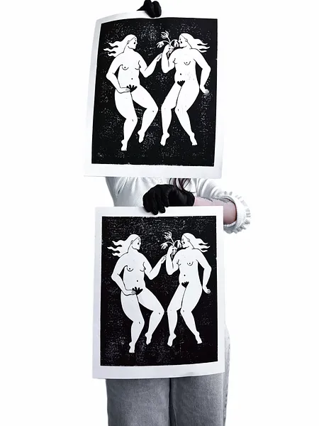 Image of Linocut "Women with Hope" by Diana Ruban , made of Paper, ink for linocut, Graphics medium, from Georgia , part of the Linocut, graphics series, priced at $100 Photo 2 of 4.