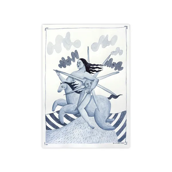 Image of Woman with the sun by Diana Ruban , size: 41,7 x 28,7 cm, made of Paper, watercolor, Graphics medium, from Georgia , part of the Linocut, graphics series, priced at $250 Photo 1 of 6.
