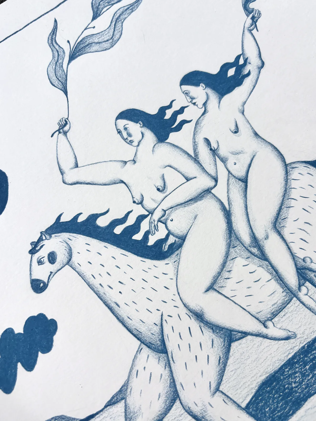 Image of On horseback by Diana Ruban , size: 29,5 x 40 cm, made of Paper, pencil, Graphics medium, from Ukraine , part of the Linocut, graphics series, priced at $250 Photo 4 of 4.