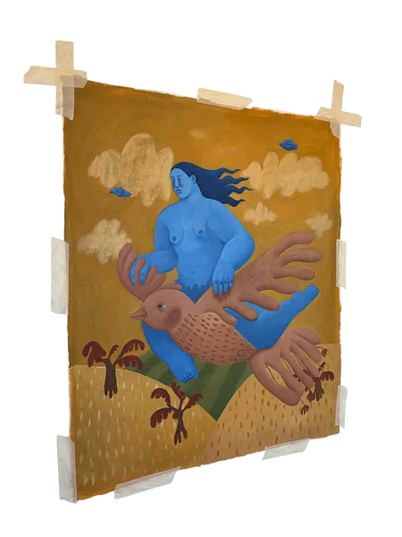 Image of My bird by Diana Ruban , size: 110 x 90 cm, made of canvas, acrylic, Painting medium, from USA, part of the Blue women series Photo 2 of 3.