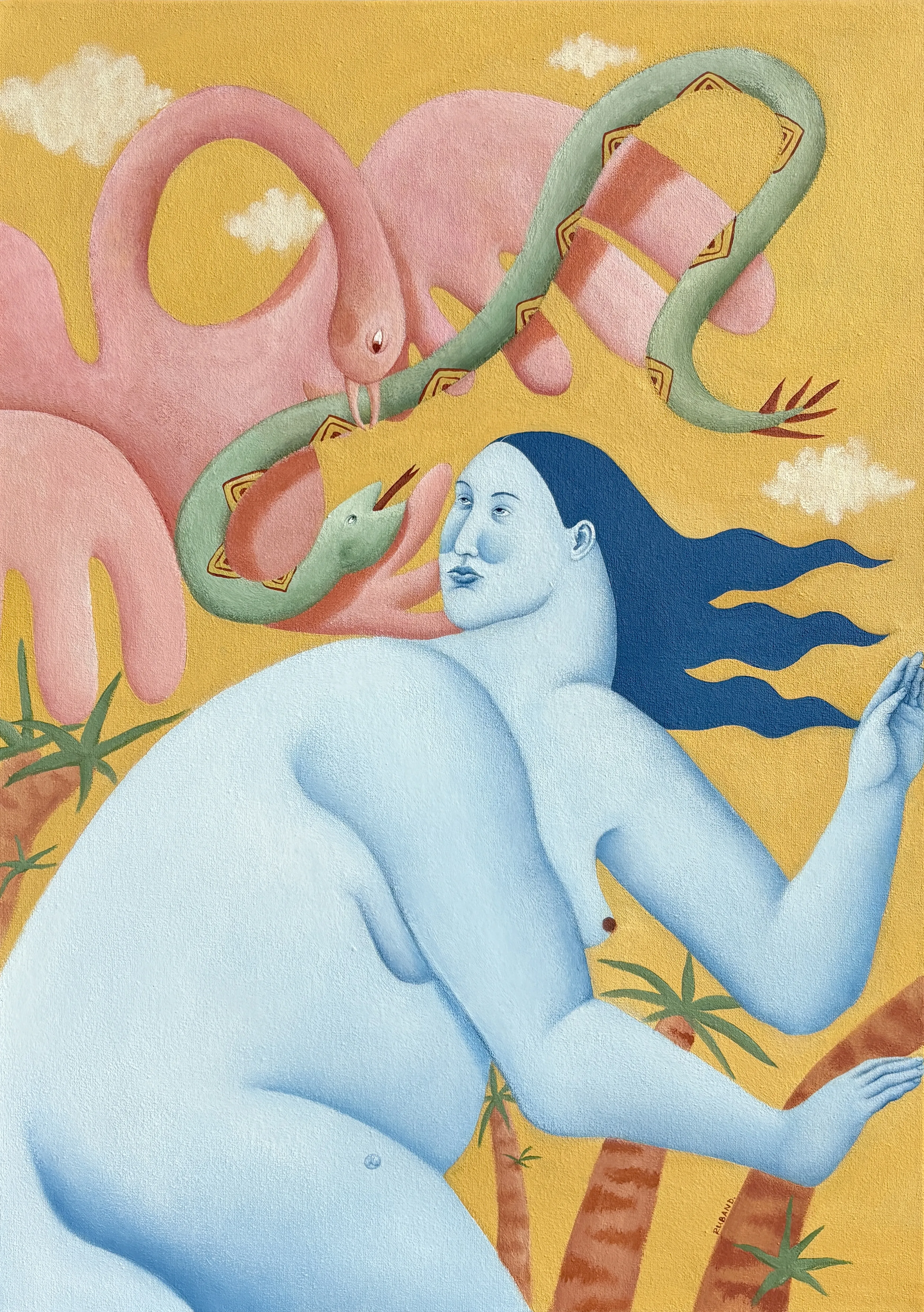 Image of Attack by Diana Ruban , size: 50x70х2 cm, made of Canvas, acrylic, Painting medium, from Ukraine , part of the Blue women series, priced at $1400 Photo 2 of 6.