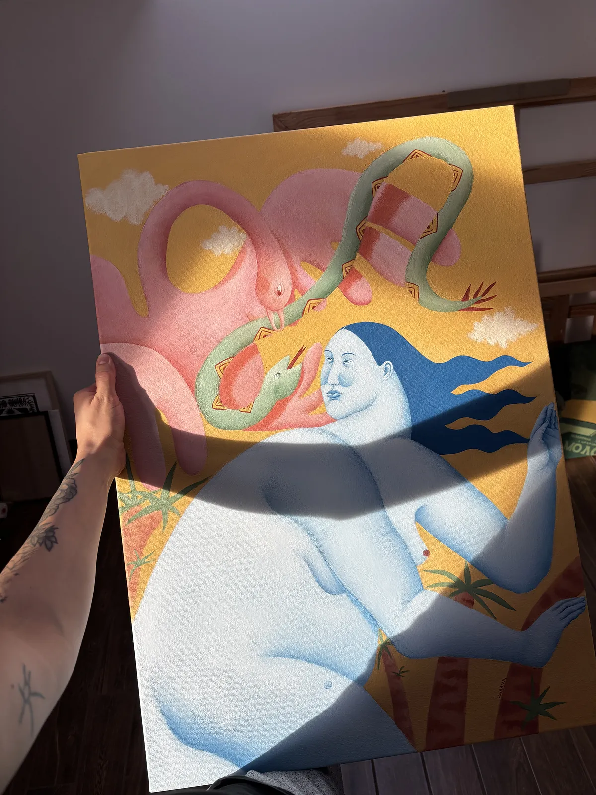 Image of Attack by Diana Ruban , size: 50x70х2 cm, made of Canvas, acrylic, Painting medium, from Ukraine , part of the Blue women series, priced at $1400 Photo 6 of 6.