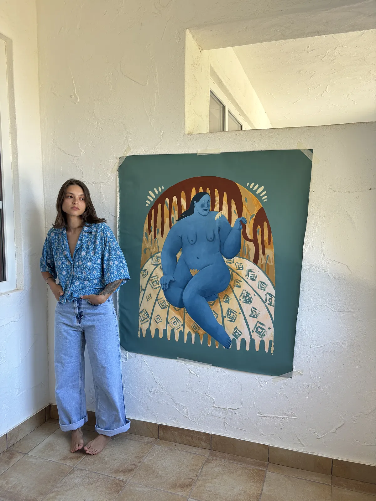 Image of Road to the heart by Diana Ruban , size: 110 x 90 cm, made of canvas, acrylic, Painting medium, from USA, part of the Blue women series, priced at $3200 Photo 2 of 3.