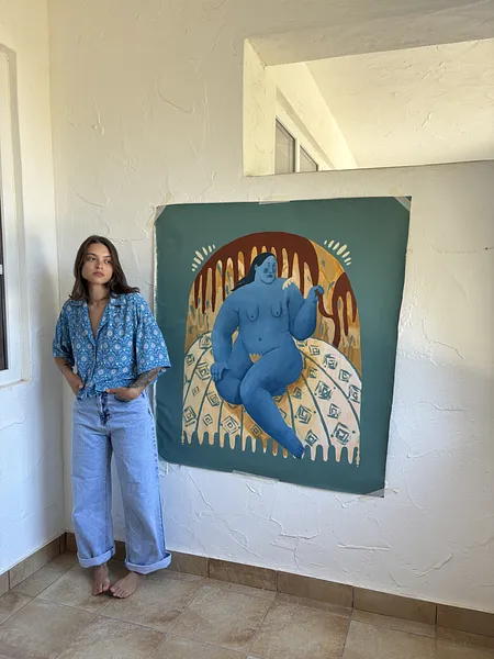 Image of Road to the heart by Diana Ruban , size: 110 x 90 cm, made of canvas, acrylic, Painting medium, from USA, part of the Blue women series, priced at €3000 Photo 2 of 3.