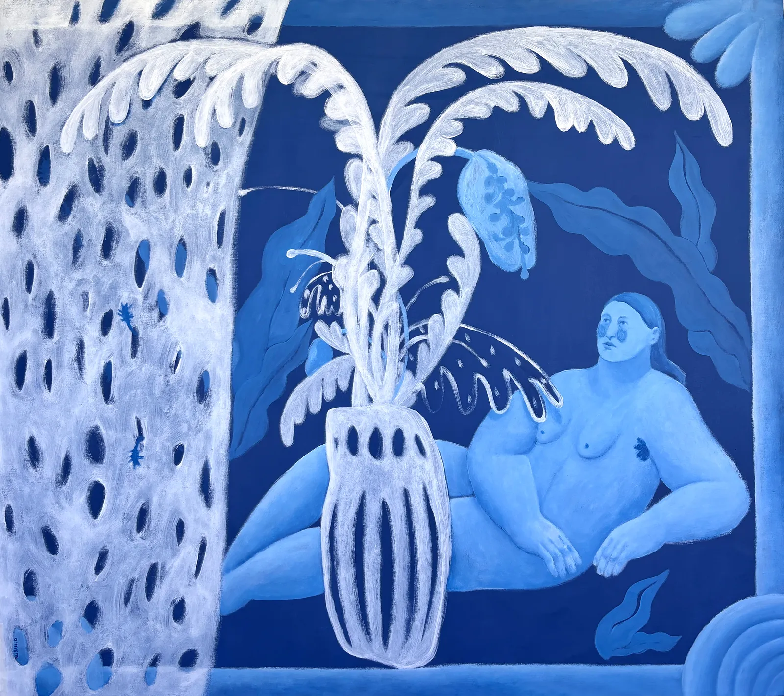 Image of A place in the garden by Diana Ruban , size: 131 х 146 cm, made of canvas, acrylic, Painting medium, from USA, part of the Blue women series Photo 1 of 4.