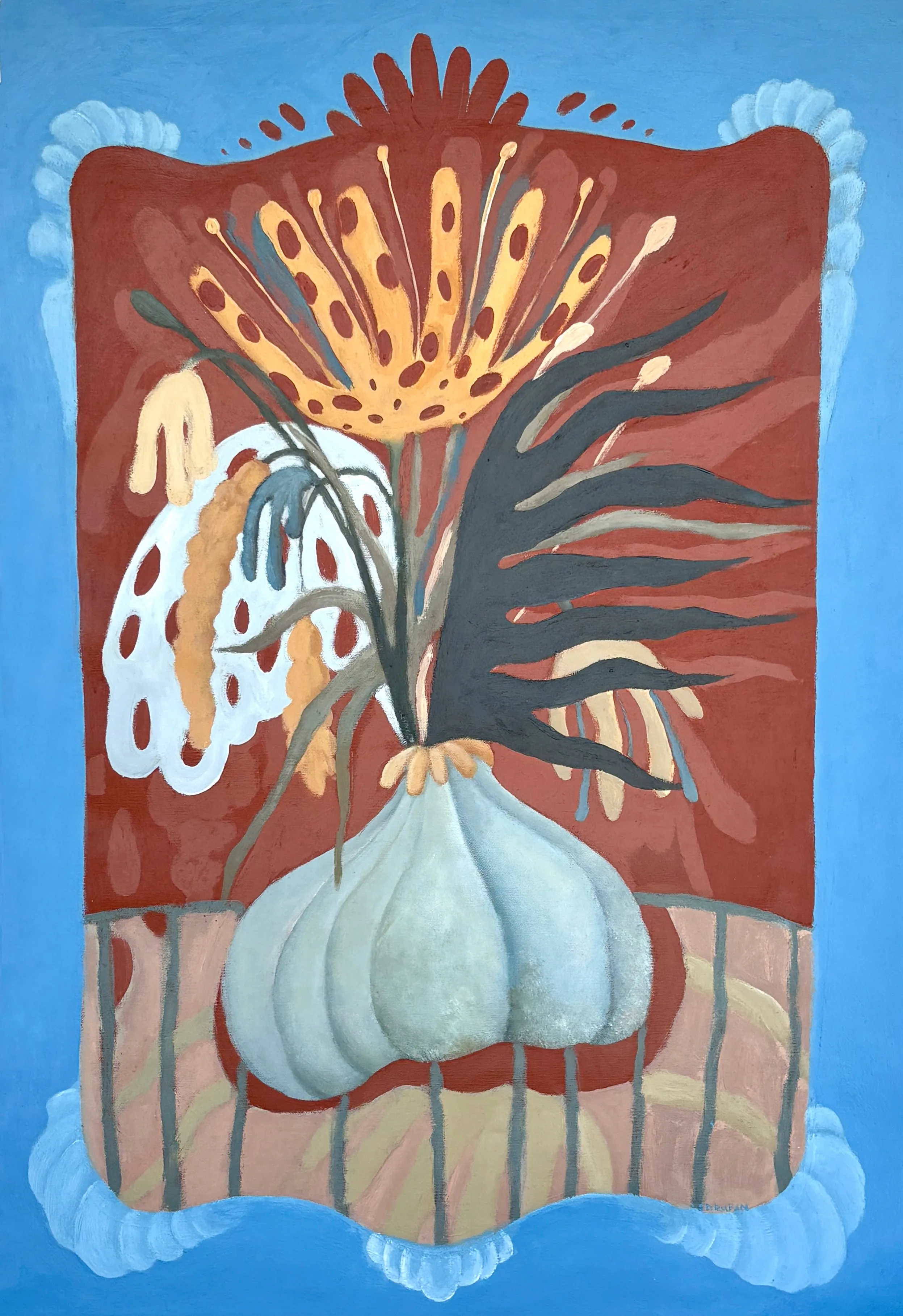 Image of Vase by Diana Ruban , size: 80 x 53 cm, made of canvas, acrylic, Painting medium, from Ukraine, part of the Blue women series, priced at $1900 Photo 1 of 3.