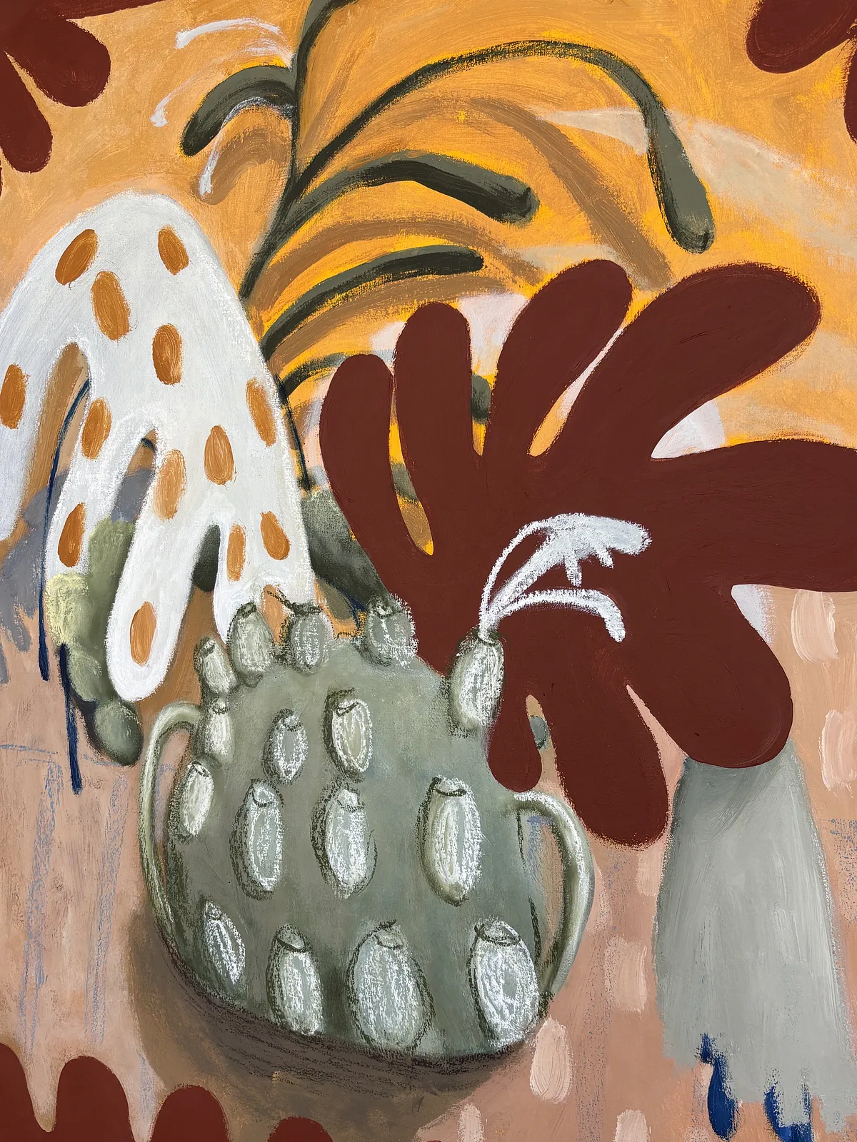 Image of Flowers by Diana Ruban , size: 77 x 65 cm, made of canvas, acrylic, oil pastel,, Painting medium, from USA, part of the Blue women series Photo 2 of 3.
