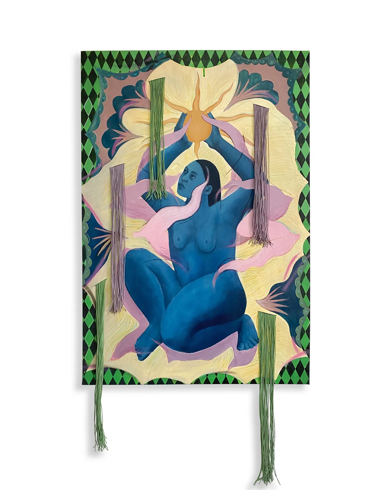 Image of Diana Ruban & Liza Obuhovska, SONATA by Diana Ruban , size: 145 x 100 cm, made of canvas, acrylic, oil pastel, oil, textile, Painting medium, from USA, part of the Blue women series Photo 1 of 3.