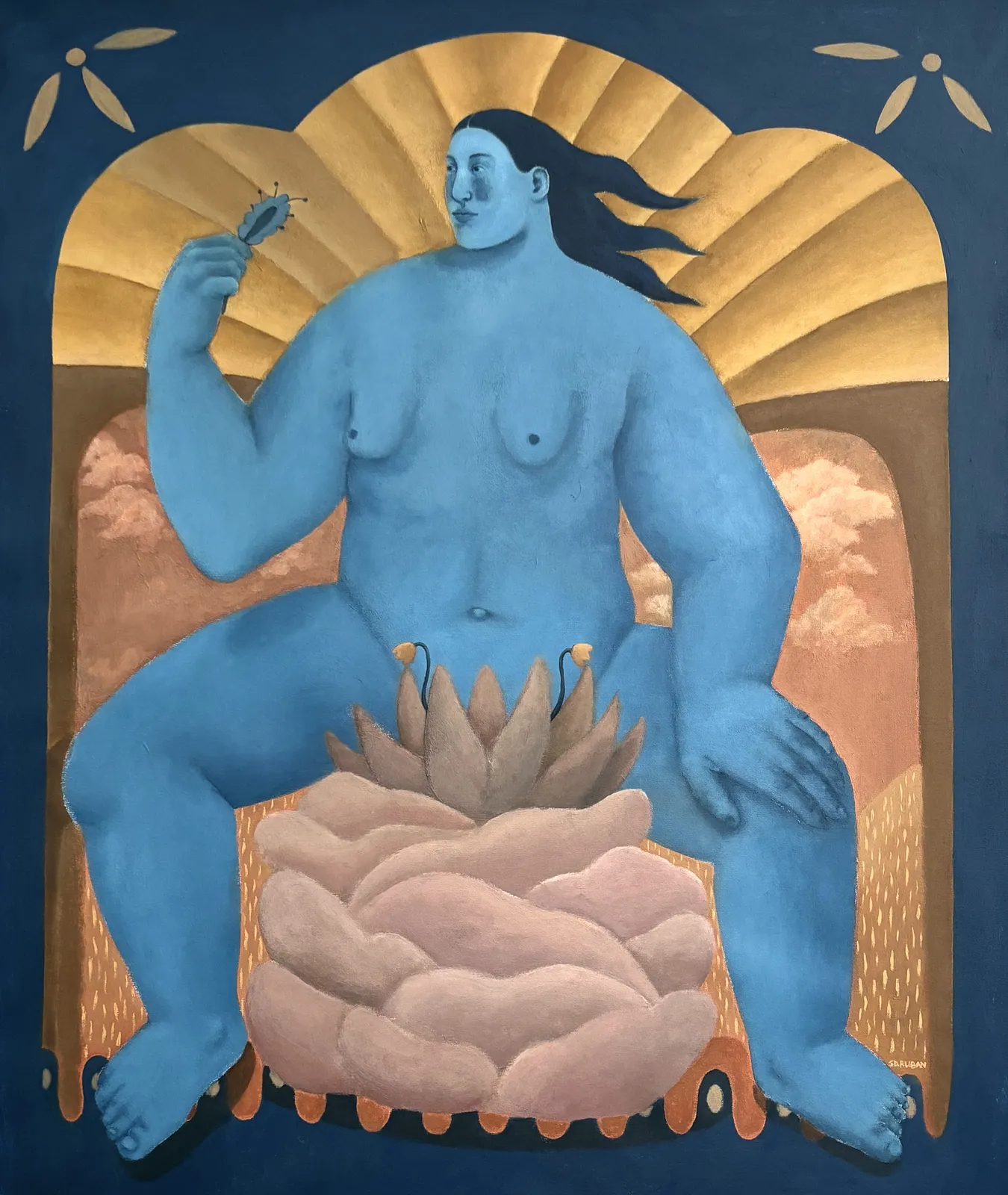 Image of Uterus by Diana Ruban , size: 110 x 90 cm, made of canvas, acrylic, Painting medium, from Ukraine, part of the Blue women series, priced at $3000 Photo 1 of 3.