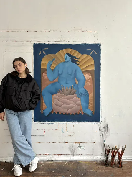 Image of Uterus by Diana Ruban , size: 110 x 90 cm, made of canvas, acrylic, Painting medium, from Ukraine, part of the Blue women series, priced at €3000 Photo 3 of 3.