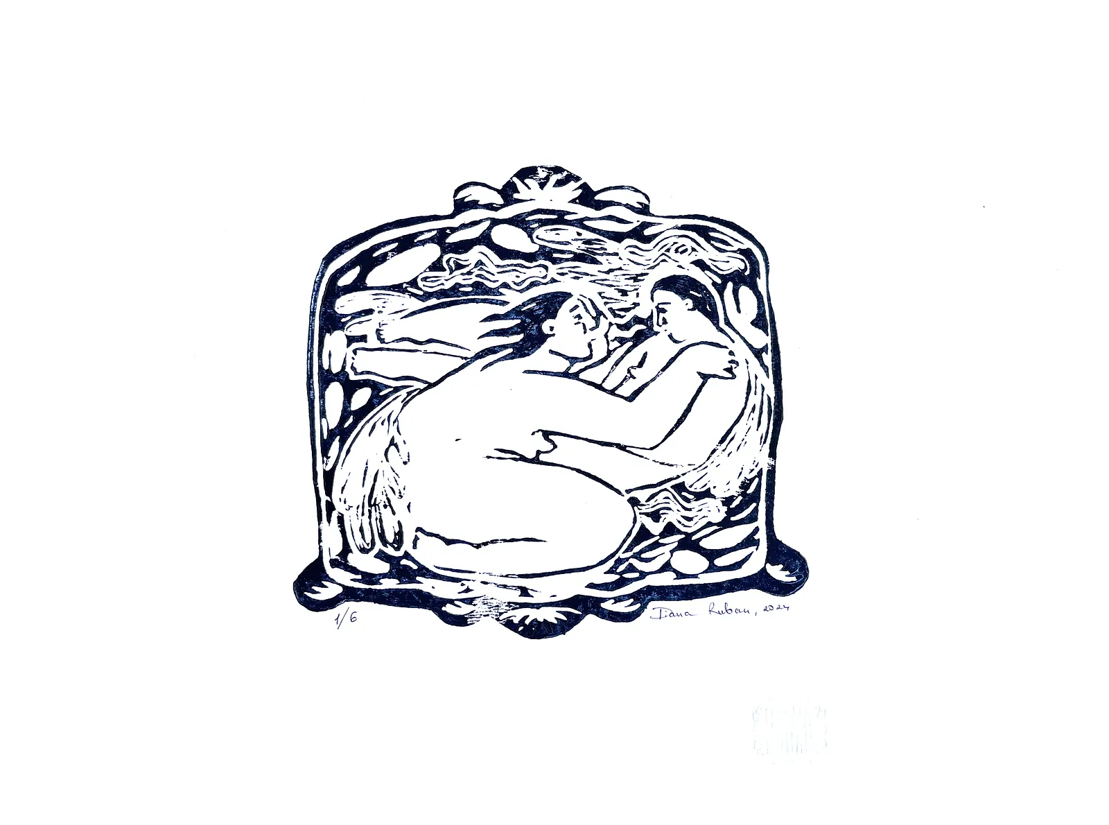 Image of Linocut by Diana Ruban , size: 19 x 20 cm, made of paper, acrylic, Graphics medium, from USA, part of the Linocut, graphics series, priced at $80