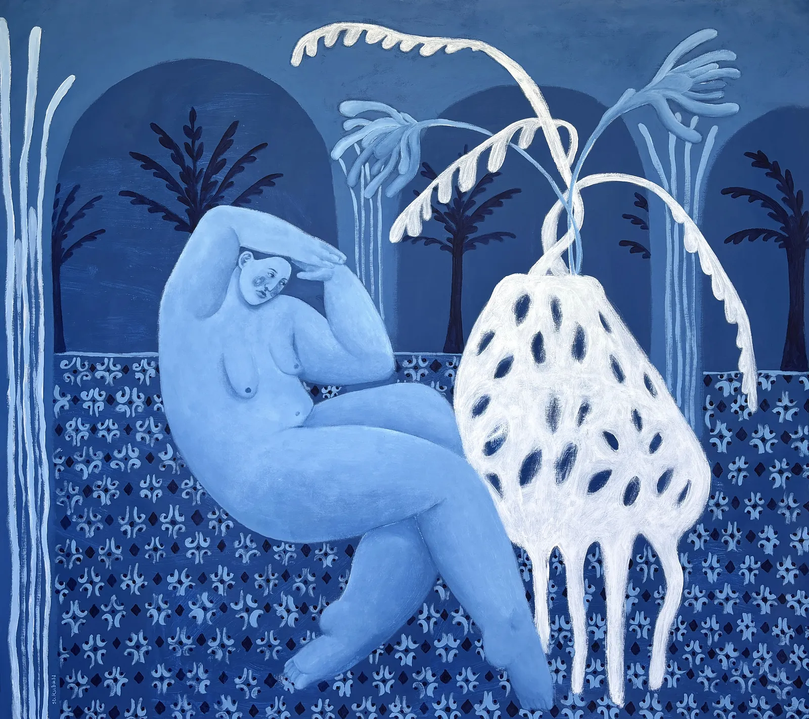 Image of Night sky by Diana Ruban , size: 131 х 146 cm, made of canvas, acrylic, Painting medium, from USA, part of the Blue women series Photo 1 of 2.