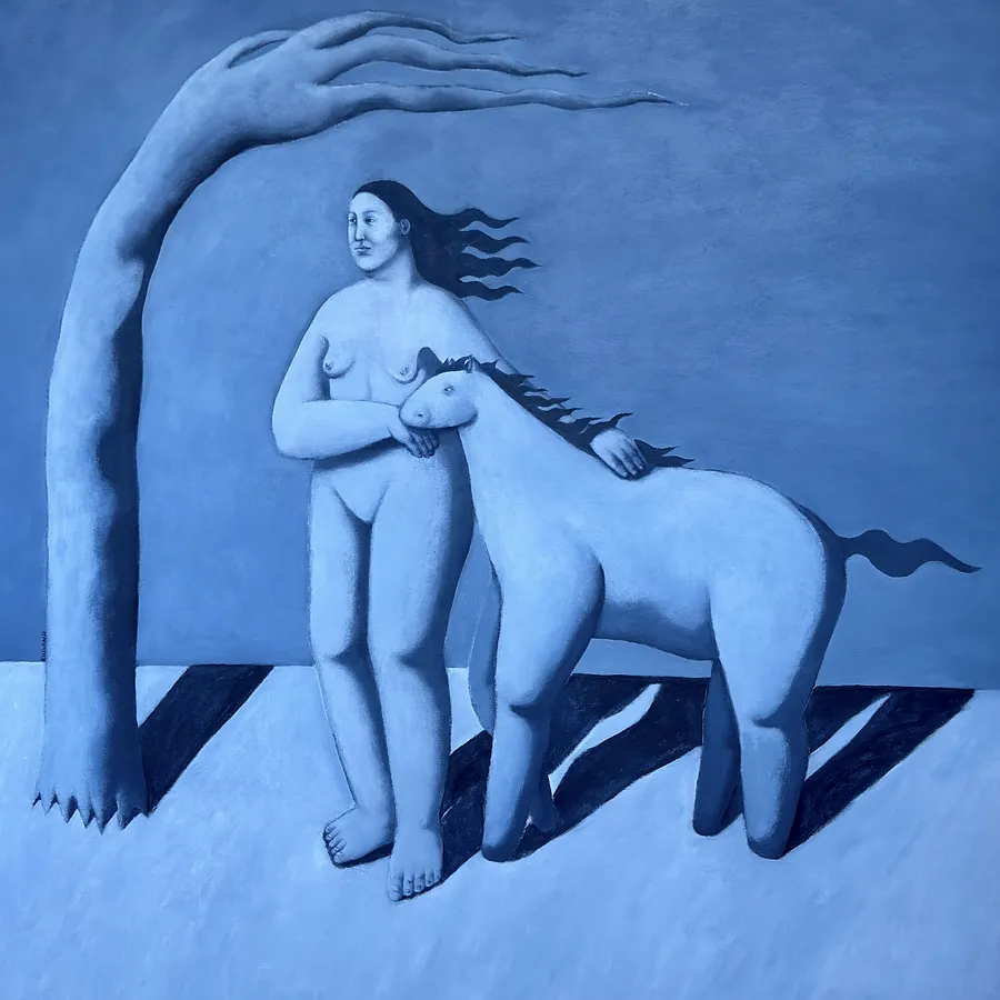 Image of Last Light by Diana Ruban , size: 95 x 95 cm, made of canvas, acrylic, Painting medium, from Georgia, part of the Blue women series