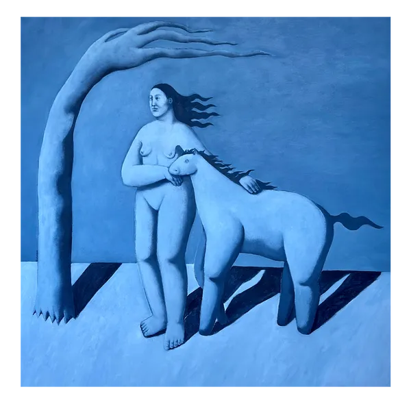 Image of Last Light by Diana Ruban , size: 95 x 95 cm, made of canvas, acrylic, Painting medium, from Georgia, part of the Blue women series