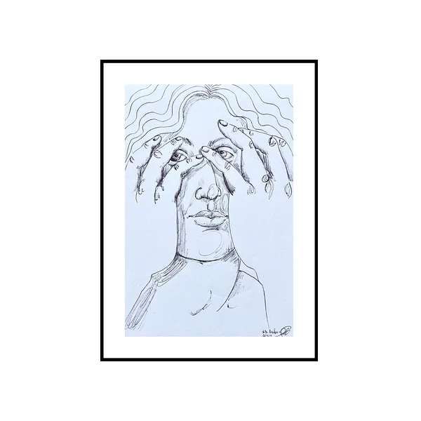 Image of I don't see. by Diana Ruban , size: 28,5 x 19 cm, made of paper, pen, Graphics medium, from Georgia, part of the Linocut, graphics series, priced at $150 Photo 2 of 2.