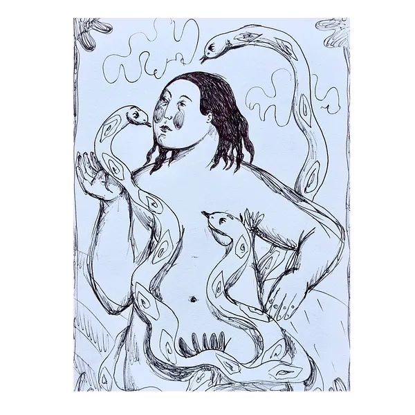 Image of Eve by Diana Ruban , size: 28,5 x 19 cm, made of paper, pen, Graphics medium, from Georgia, part of the Linocut, graphics series, priced at $150