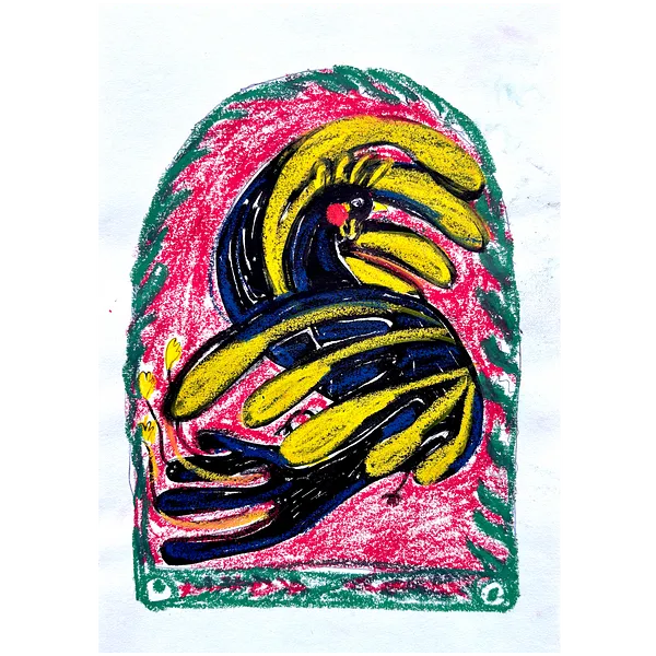 Image of Bird by Diana Ruban , size: 25,5 x 17, made of Paper, oil pastel, Graphics medium, from Georgia, part of the Linocut, graphics series, priced at $150