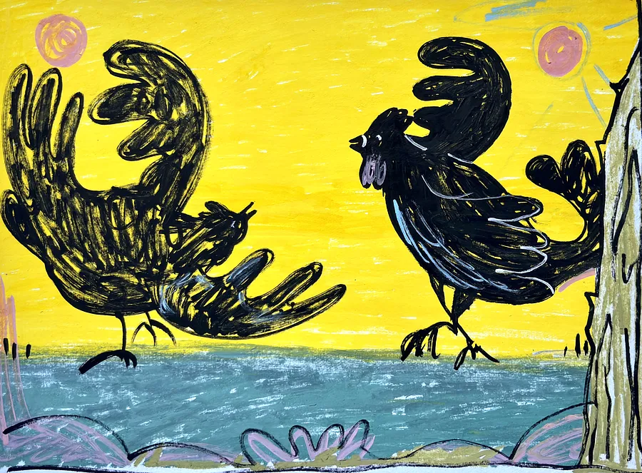 Image of Black birds by Diana Ruban , size: 24 x 33 cm , made of paper, marker, Graphics medium, from Georgia, part of the Linocut, graphics series, priced at $250 Photo 1 of 2.