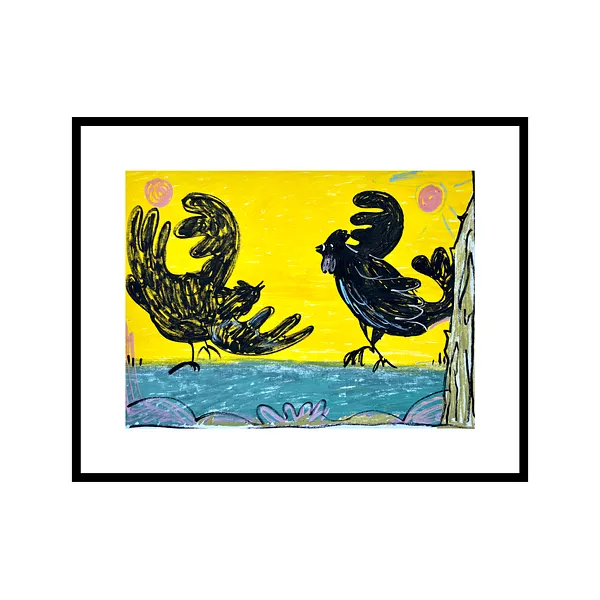 Image of Black birds by Diana Ruban , size: 24 x 33 cm , made of paper, marker, Graphics medium, from Georgia, part of the Linocut, graphics series, priced at $250 Photo 2 of 2.