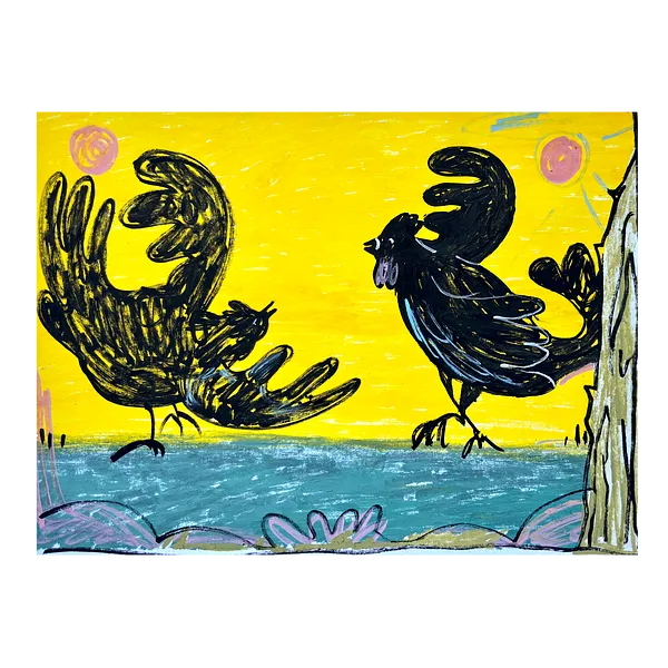 Image of Black birds by Diana Ruban , size: 24 x 33 cm , made of paper, marker, Graphics medium, from Georgia, part of the Linocut, graphics series, priced at $250