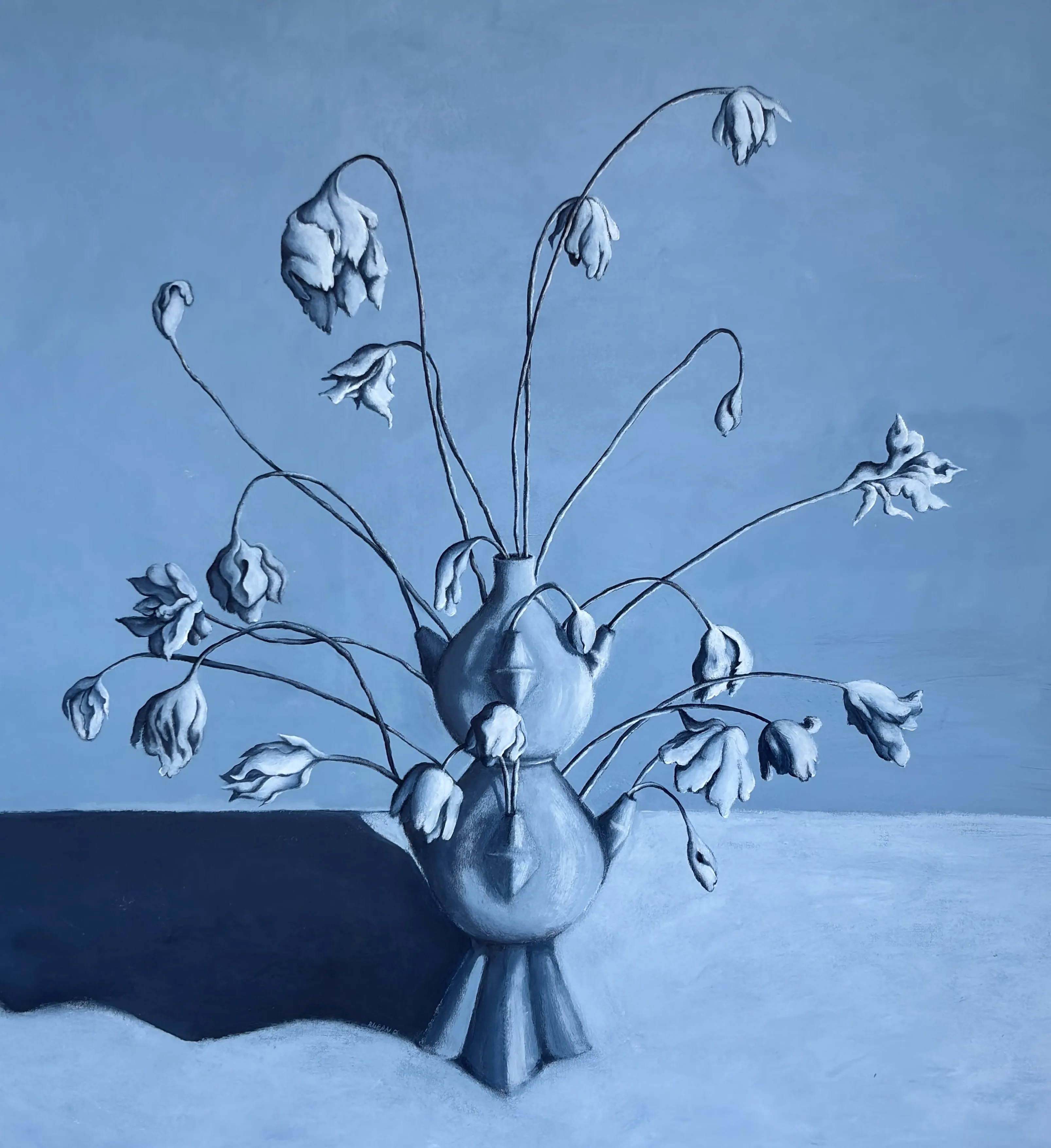 Image of Flowers that wither by Diana Ruban , size: 90 x 82 cm, made of canvas, acrylic, Painting medium, from Georgia, part of the Blue women series, priced at $2500 Photo 1 of 2.