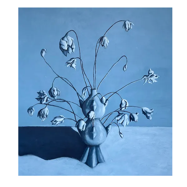 Image of Flowers that wither by Diana Ruban , size: 90 x 82 cm, made of canvas, acrylic, Painting medium, from Georgia, part of the Blue women series, priced at $2500
