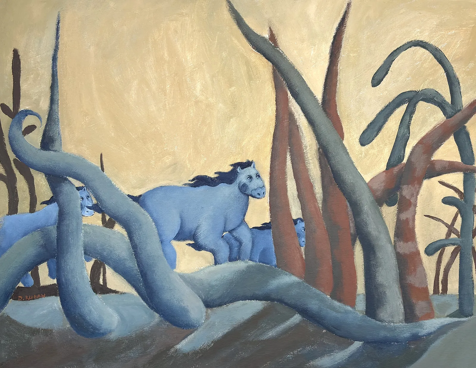 Image of Horses by Diana Ruban , size: 60 x 50 cm, made of Canvas, acrylic., Painting medium, from Georgia, part of the Blue women series Photo 1 of 2.