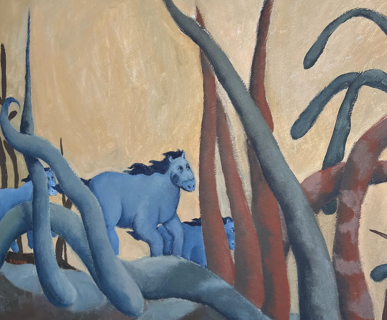 Image of Horses by Diana Ruban , size: 60 x 50 cm, made of Canvas, acrylic., Painting medium, from Georgia, part of the Blue women series Photo 2 of 2.
