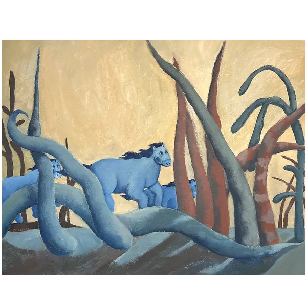 Image of Horses by Diana Ruban , size: 60 x 50 cm, made of Canvas, acrylic., Painting medium, from Georgia, part of the Blue women series, priced at $1000