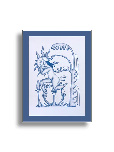 Image of Behind the sun by Diana Ruban , size: 35x25 cm, made of Paper, pencil, Graphics medium, from Georgia , part of the Blue women series, priced at $300 Photo 2 of 4.