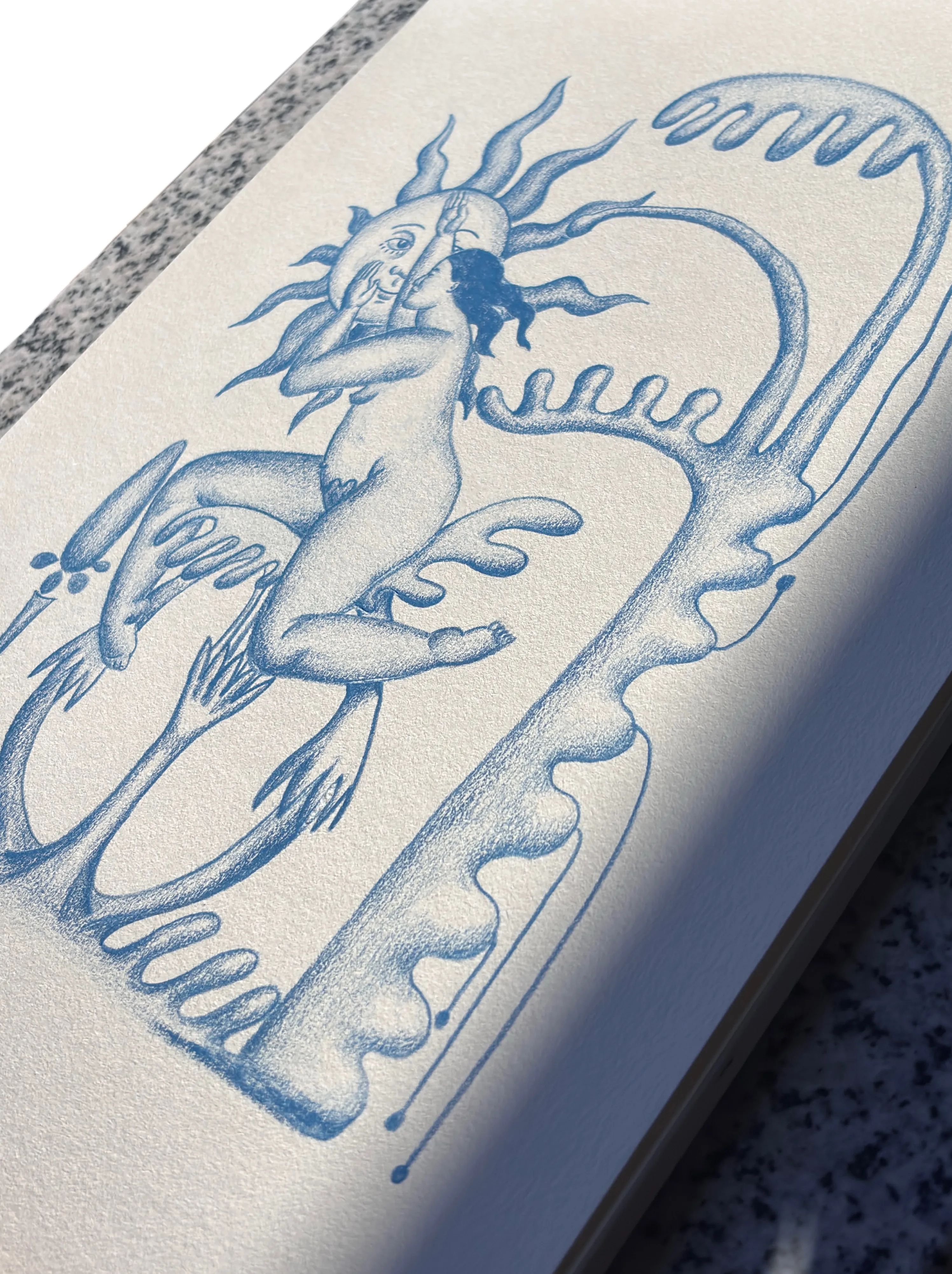 Image of Behind the sun by Diana Ruban , size: 35x25 cm, made of Paper, pencil, Graphics medium, from Georgia , part of the Blue women series, priced at $300 Photo 3 of 4.