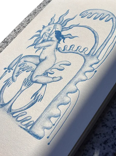 Image of Behind the sun by Diana Ruban , size: 35x25 cm, made of Paper, pencil, Graphics medium, from Georgia , part of the Blue women series, priced at $300 Photo 3 of 4.