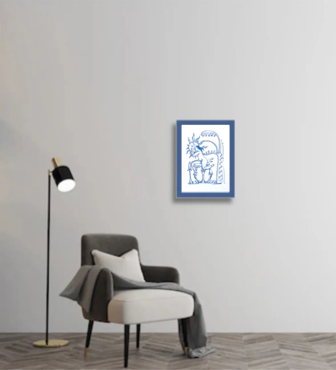 Image of Behind the sun by Diana Ruban , size: 35x25 cm, made of Paper, pencil, Graphics medium, from Georgia , part of the Blue women series, priced at $300 Photo 4 of 4.