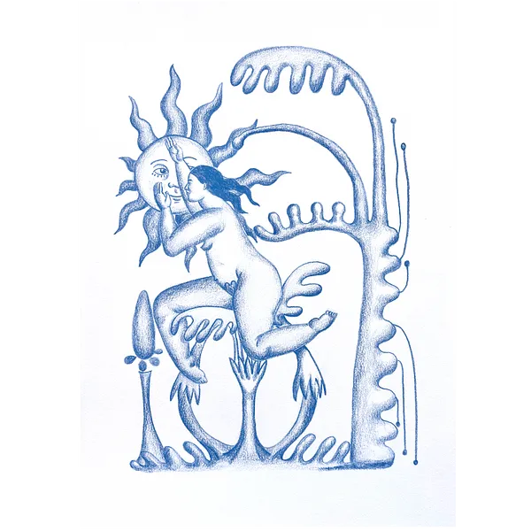 Image of Behind the sun by Diana Ruban , size: 35x25 cm, made of Paper, pencil, Graphics medium, from Georgia , part of the Blue women series, priced at $300