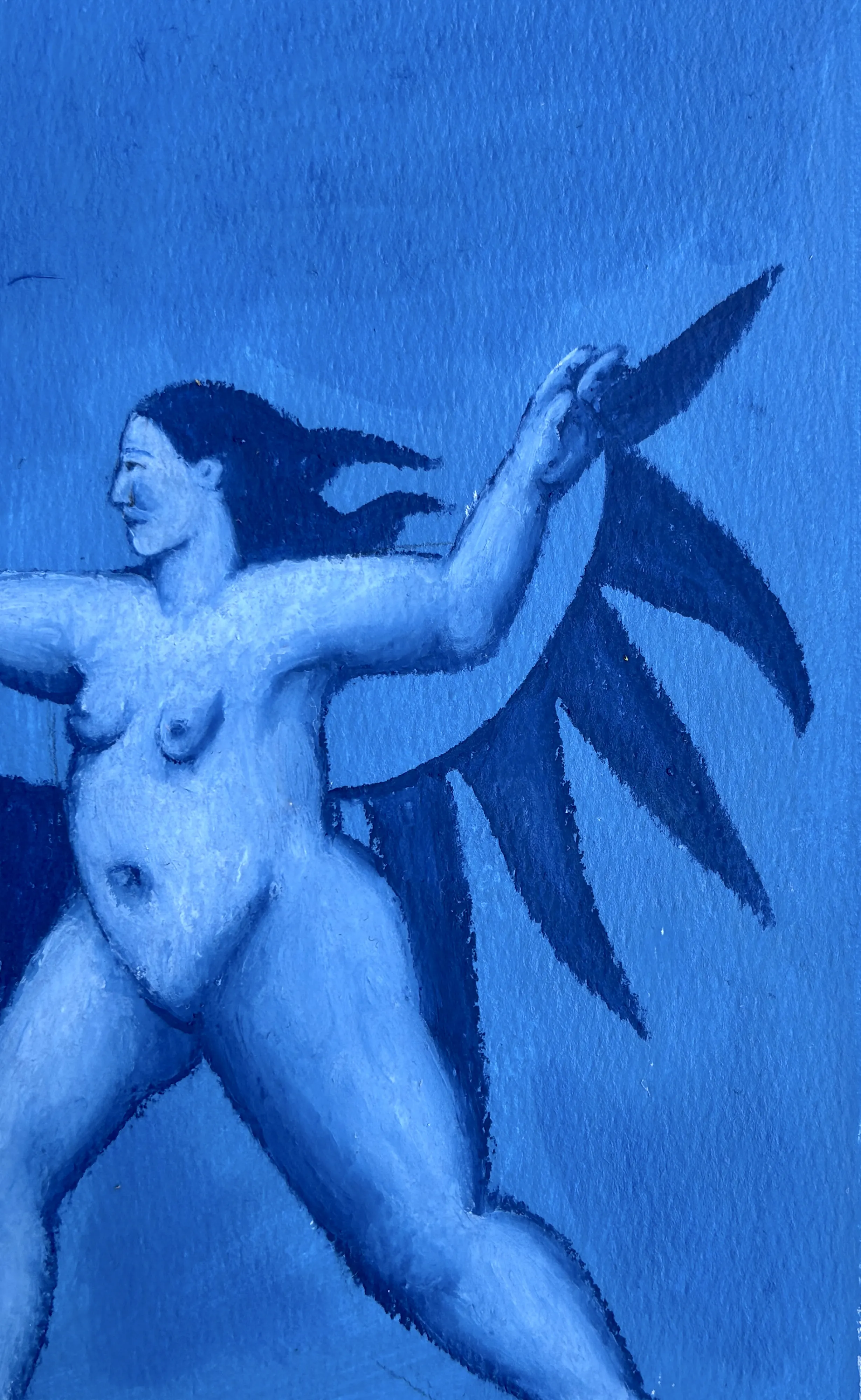 Image of Woman with wings by Diana Ruban , size: 30 х 21,3 cm, made of Paper, acrylic, oil pastel, Graphics medium, from Georgia, part of the Blue women series, priced at $200 Photo 2 of 4.