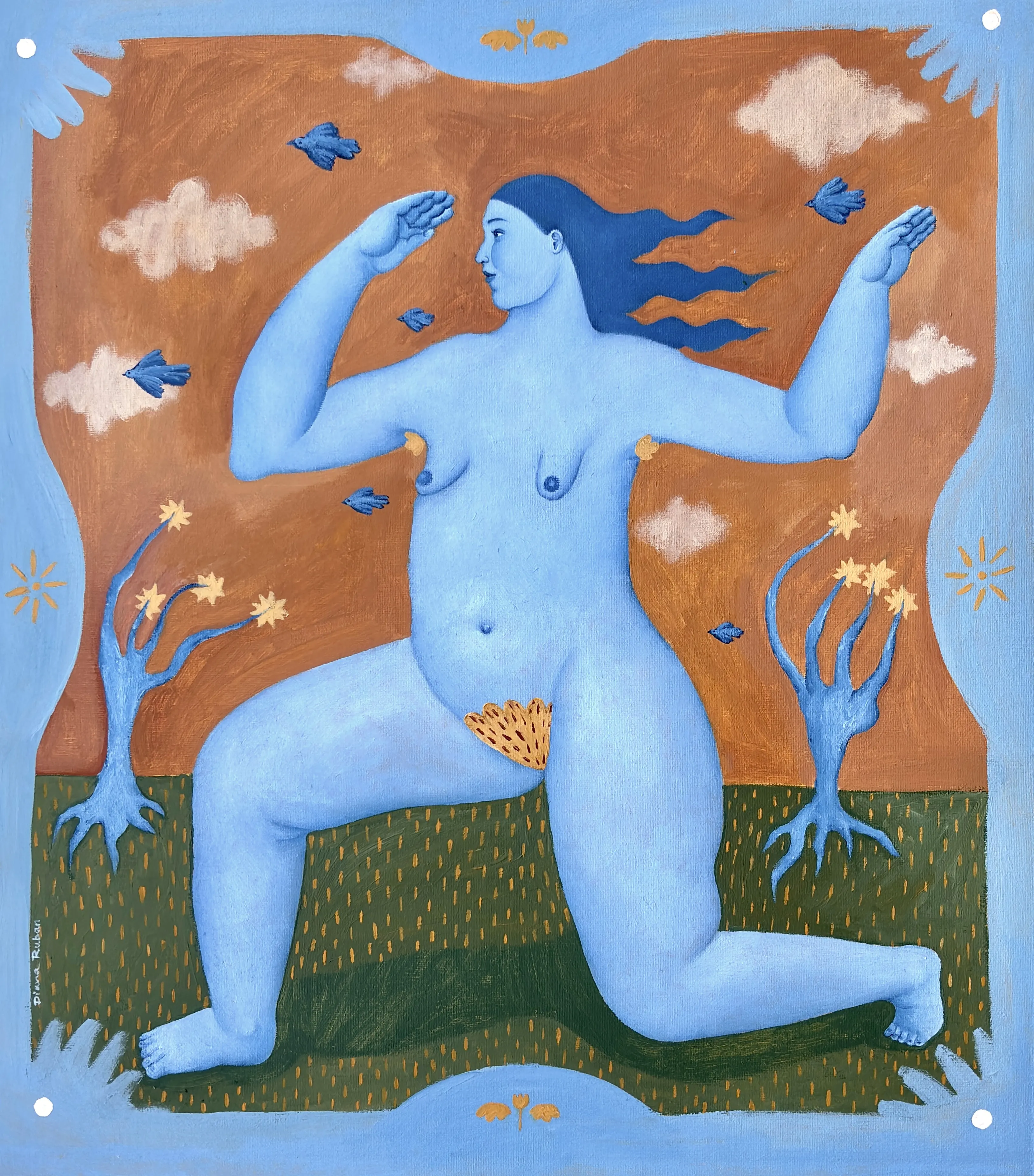 Image of I am a tree by Diana Ruban , size: 50x45 cm, made of Canvas, acrylic, oil, Painting medium, from Georgia , part of the Blue women series, priced at $750