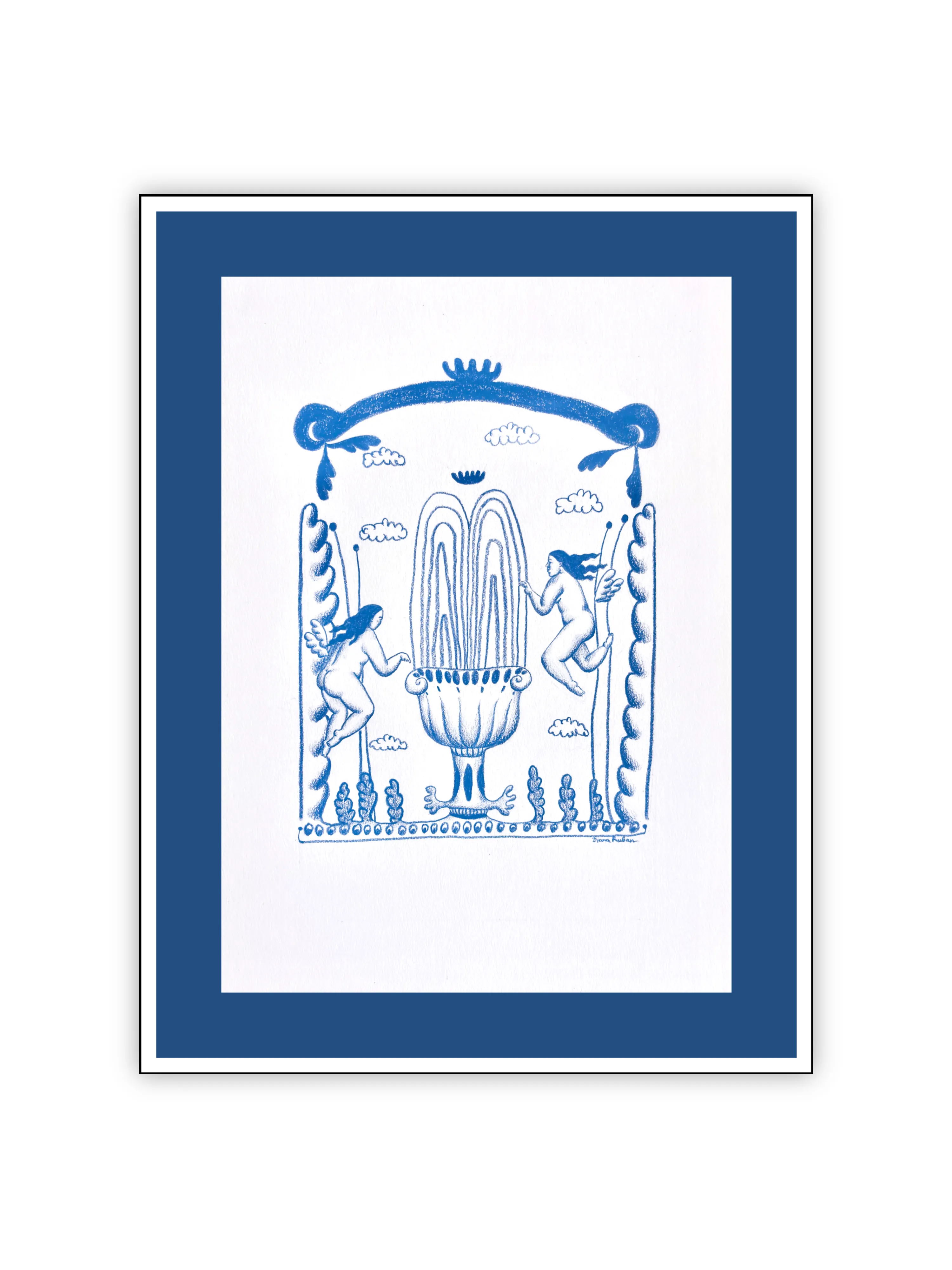Image of In the garden by Diana Ruban , size: 30 x 21 cm/ 23 x 17c, made of Paper, pencil, Graphics medium, from Georgia , part of the Linocut, graphics series, priced at $300 Photo 2 of 2.