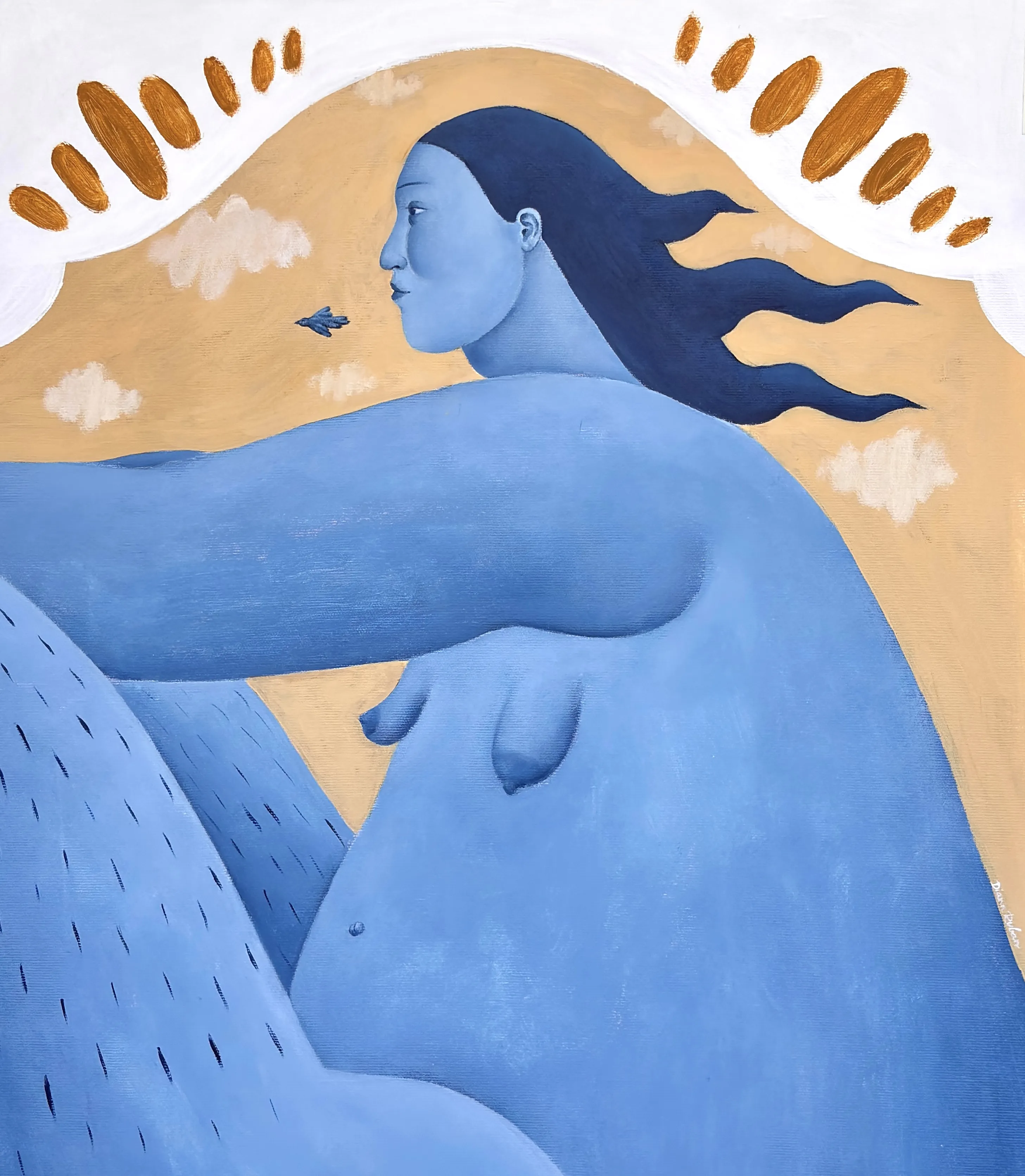 Image of Behind the Wind by Diana Ruban , size: 53 x 44 cm, made of canvas, acrylic, Painting medium, from Georgia , part of the Blue women series, priced at $700 Photo 1 of 3.