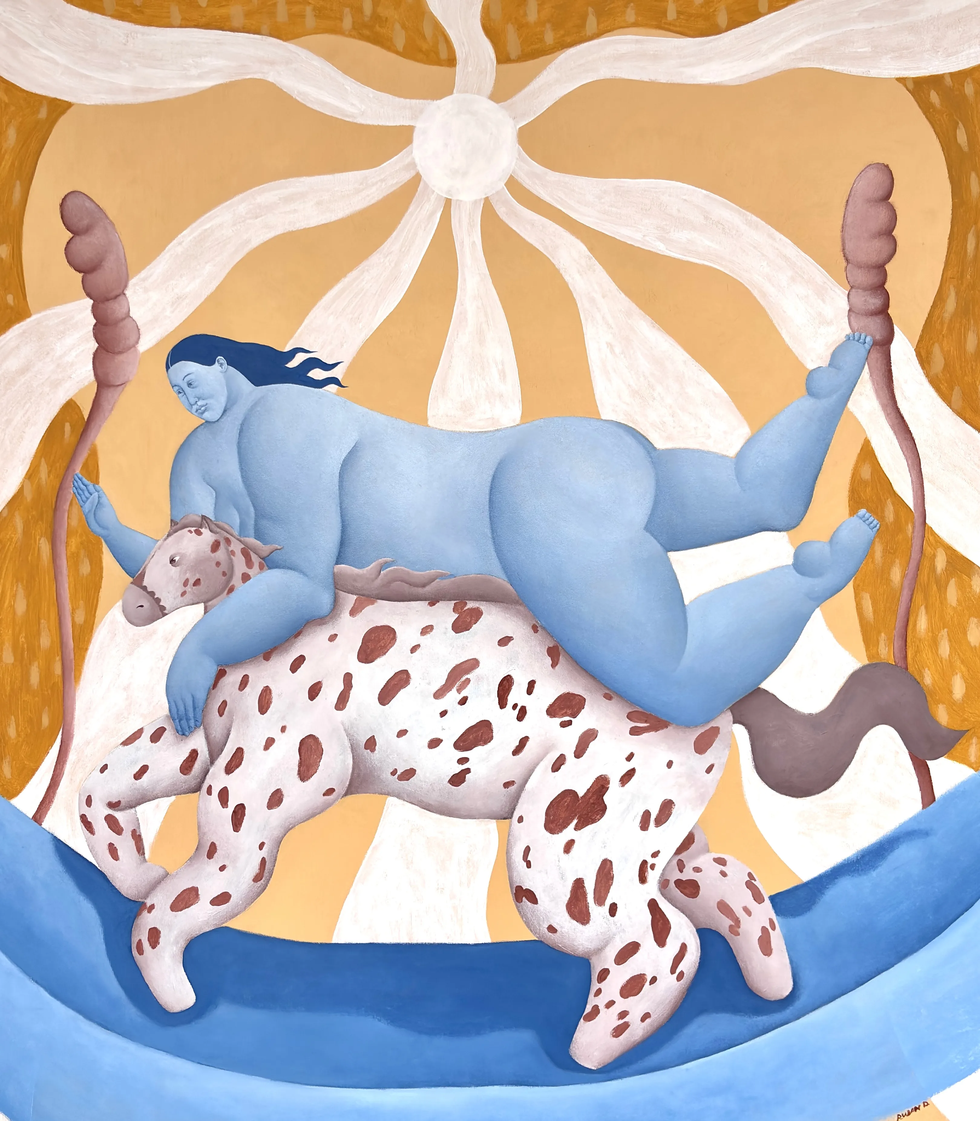 Image of Woman on Horseback by Diana Ruban , size: 94 x 84 cm, made of canvas, acrylic, oil, , Painting medium, from United Kingdom, London, part of the Blue women series Photo 1 of 6.