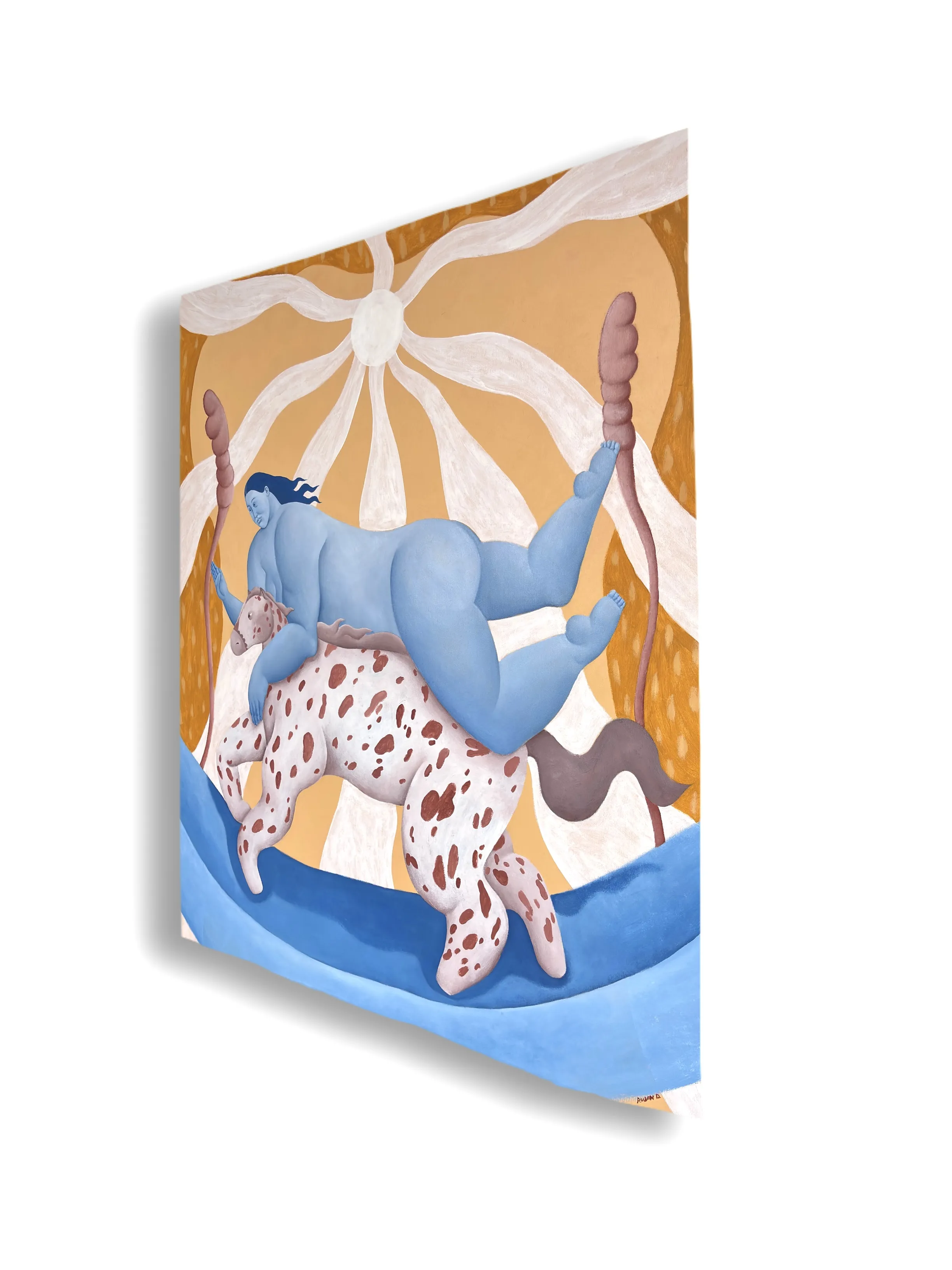 Image of Woman on Horseback by Diana Ruban , size: 94 x 84 cm, made of canvas, acrylic, oil, , Painting medium, from United Kingdom, London, part of the Blue women series Photo 2 of 6.