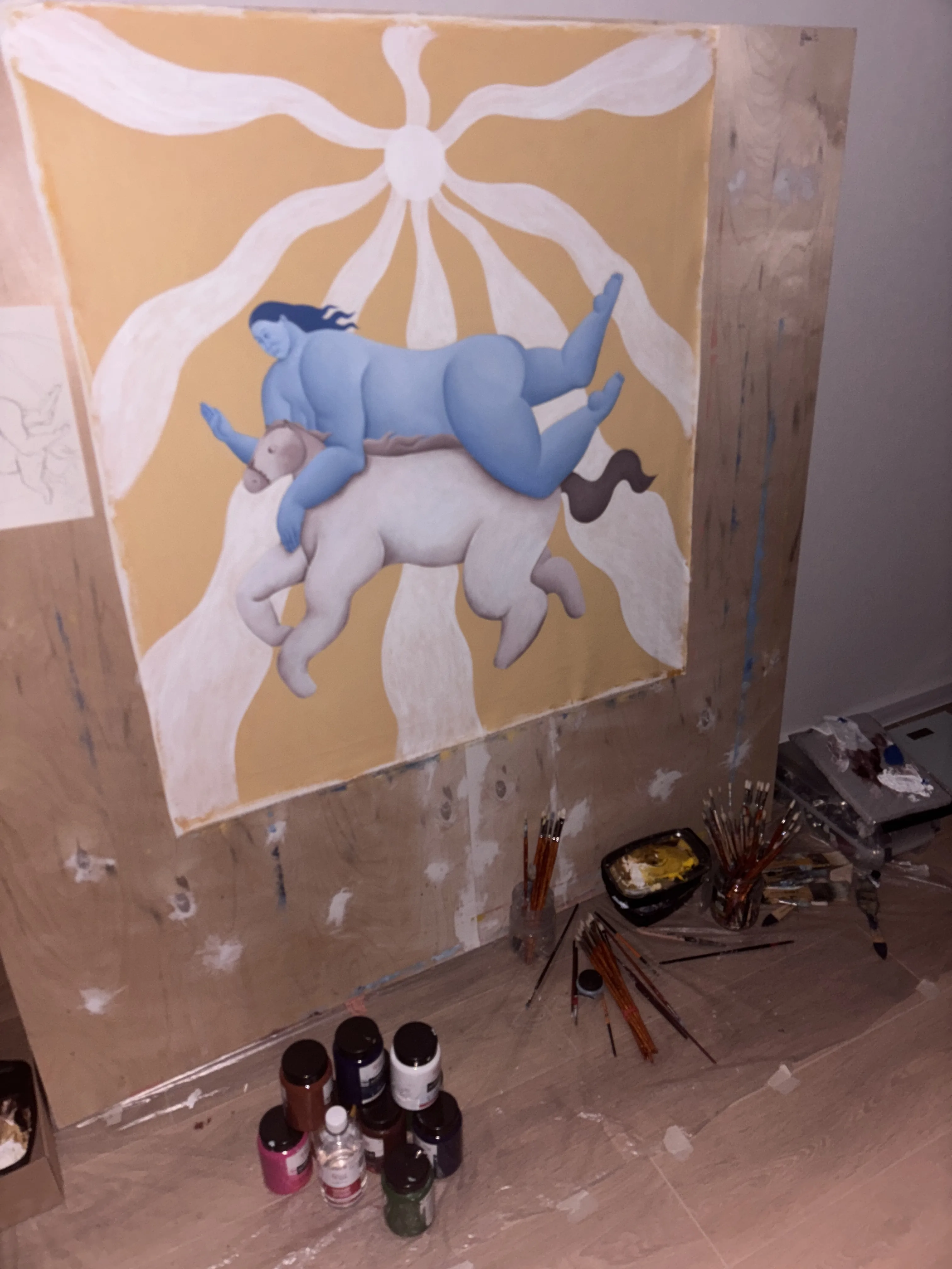 Image of Woman on Horseback by Diana Ruban , size: 94 x 84 cm, made of canvas, acrylic, oil, , Painting medium, from United Kingdom, London, part of the Blue women series Photo 4 of 6.