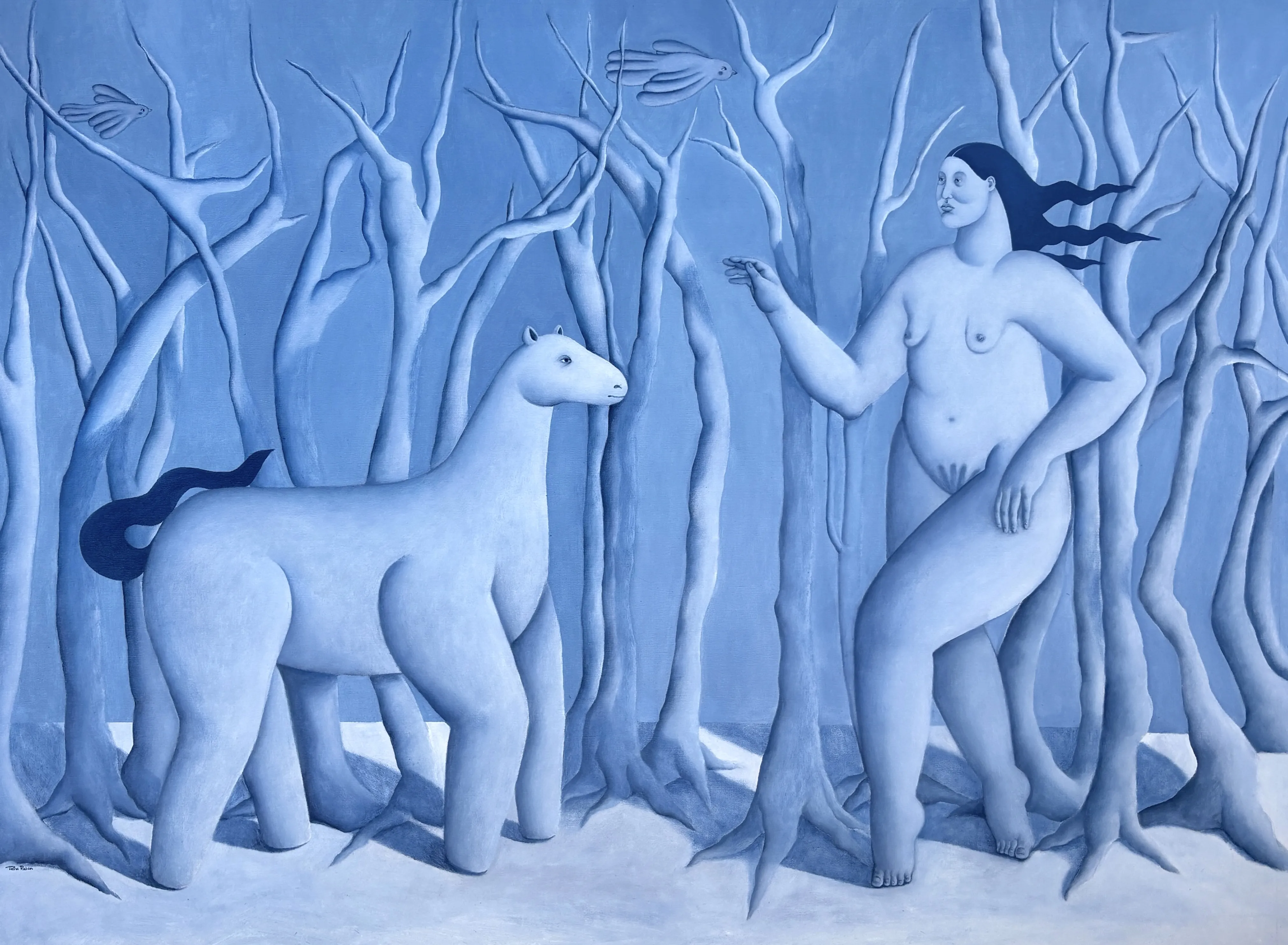 Image of Silent night by Diana Ruban , size: 102 x 140 cm, made of Canvas, oil, Painting medium, from Georgia , part of the Blue women series, priced at $5200 Photo 1 of 5.