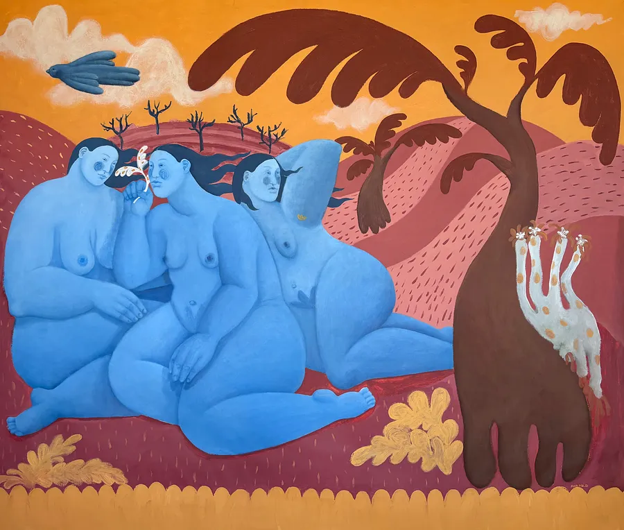 Image of With Hope by Diana Ruban , size: 135 x 160 cm , made of canvas, acrylic, oil, Painting medium, from USA, part of the Blue women series Photo 1 of 4.