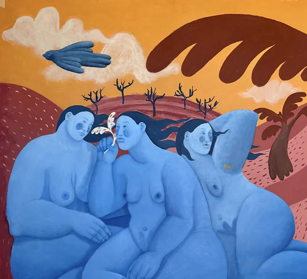 Image of With Hope by Diana Ruban , size: 135 x 160 cm , made of canvas, acrylic, oil, Painting medium, from USA, part of the Blue women series Photo 2 of 4.