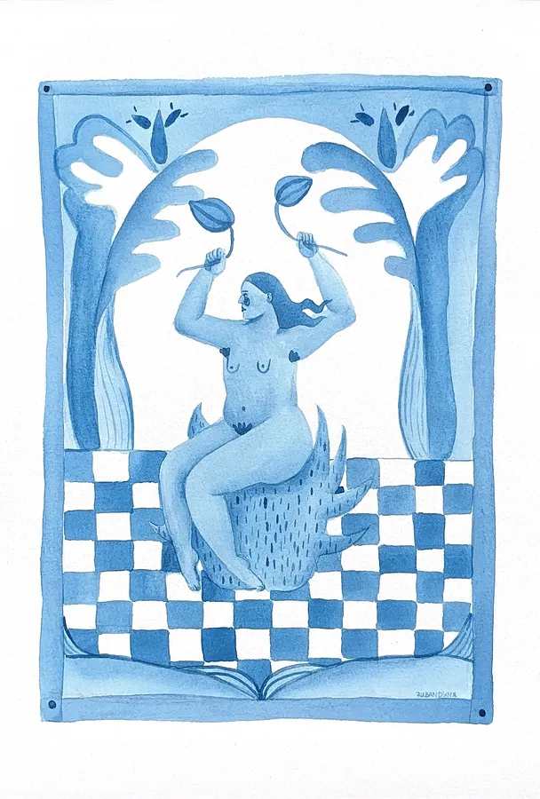 Image of With flowers by Diana Ruban , size: 30 x 21 cm, made of Paper, acrylic , Graphics medium, from Georgia , part of the Linocut, graphics series, priced at $260 Photo 1 of 3.