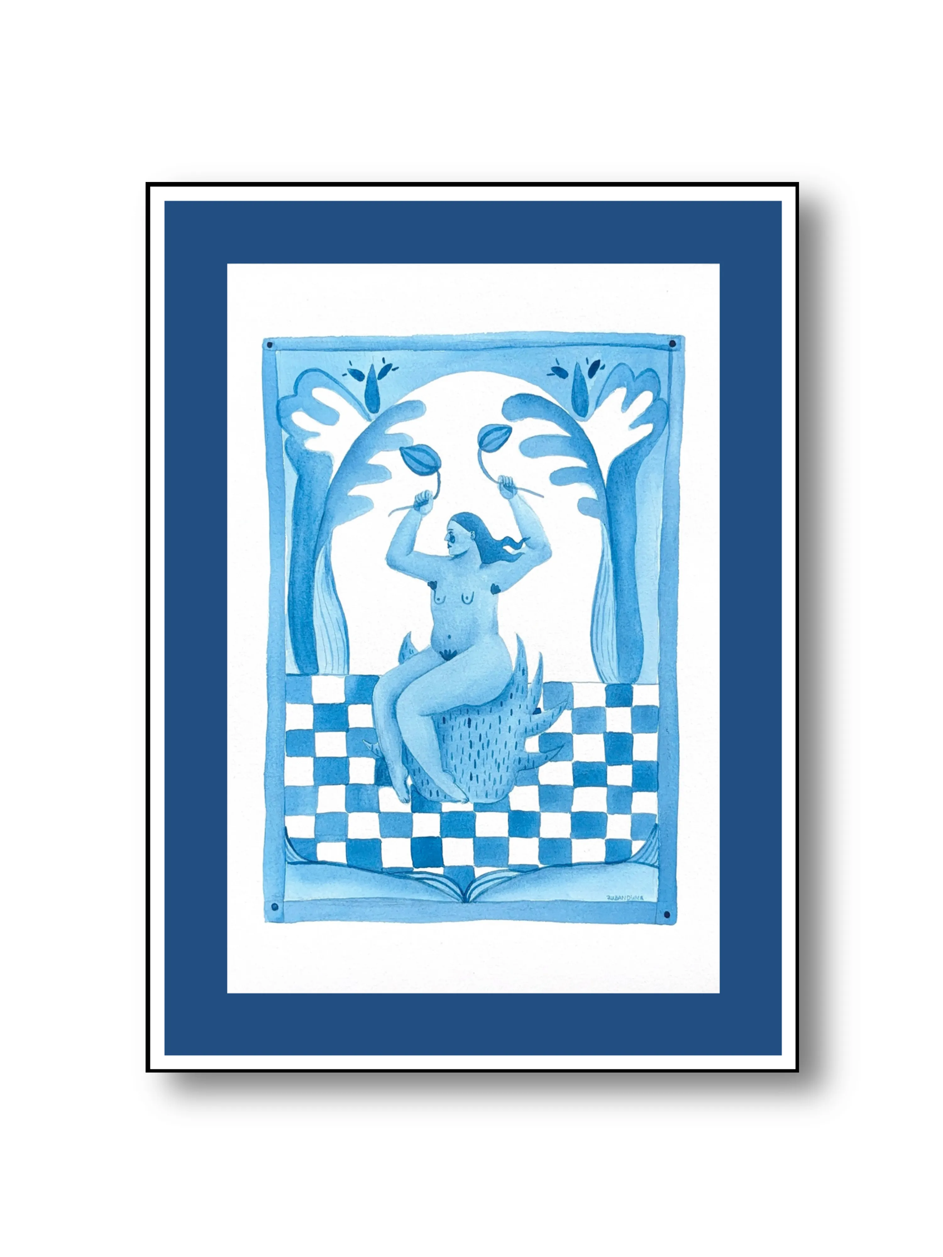 Image of With flowers by Diana Ruban , size: 30 x 21 cm, made of Paper, acrylic , Graphics medium, from Georgia , part of the Linocut, graphics series, priced at $260 Photo 3 of 3.